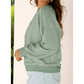 Amaya Green Raw Edge Flower Patch Drop Shoulder Casual Top