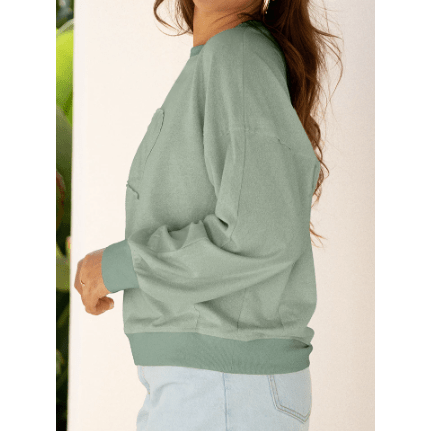 Amaya Green Raw Edge Flower Patch Drop Shoulder Casual Top
