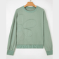 Amaya Green Raw Edge Flower Patch Drop Shoulder Casual Top