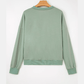 Amaya Green Raw Edge Flower Patch Drop Shoulder Casual Top