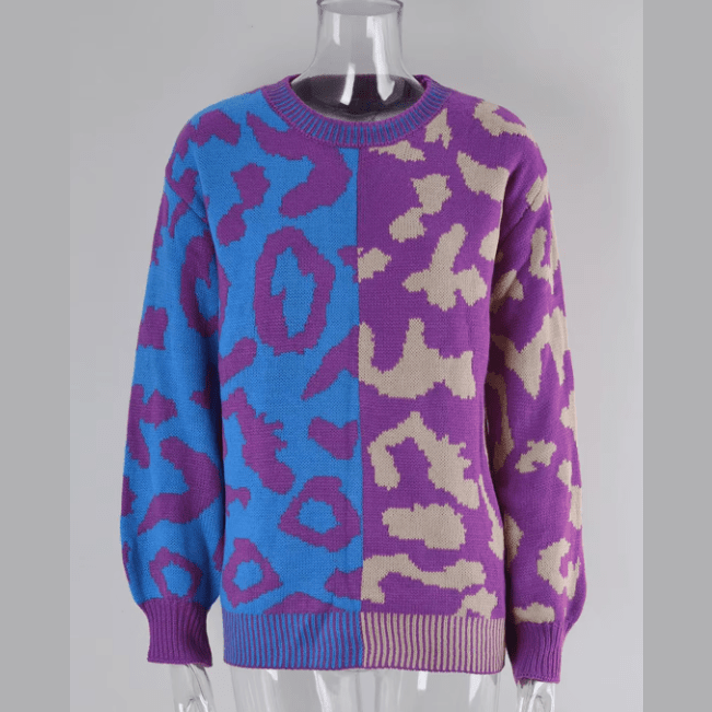 Lenaya Leopard Lines Colorblock Knit Sweater - 3 Colors