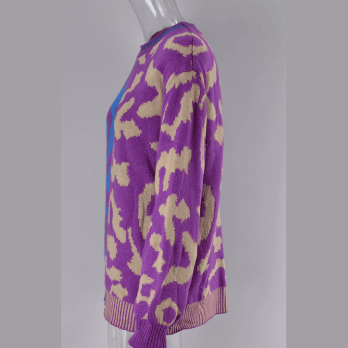 Lenaya Leopard Lines Colorblock Knit Sweater - 3 Colors