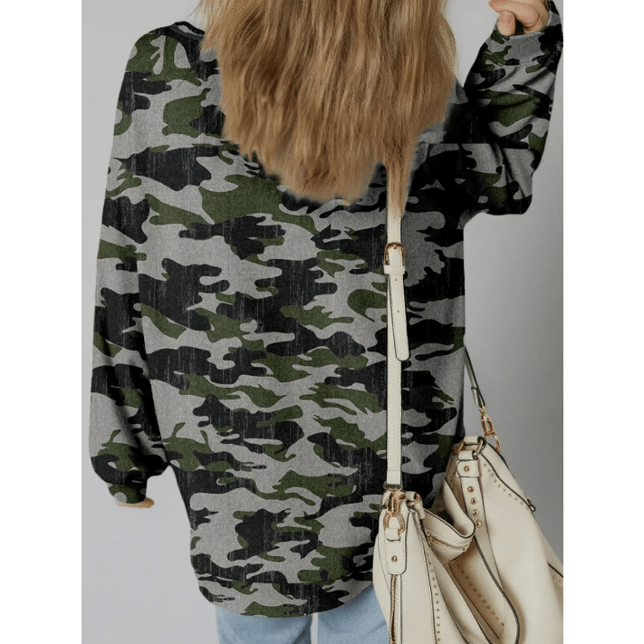 Farah Dark Green Retro Camouflage Print Exposed Seam Patchwork Drop Shoulder Sweatshirt
