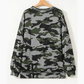 Farah Dark Green Retro Camouflage Print Exposed Seam Patchwork Drop Shoulder Sweatshirt