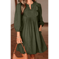 Letty Moss Green Bracelet Sleeve Split Neck Scallop Detail Pleated Corduroy Mini Dress