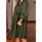Letty Moss Green Bracelet Sleeve Split Neck Scallop Detail Pleated Corduroy Mini Dress