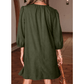 Letty Moss Green Bracelet Sleeve Split Neck Scallop Detail Pleated Corduroy Mini Dress