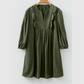 Letty Moss Green Bracelet Sleeve Split Neck Scallop Detail Pleated Corduroy Mini Dress