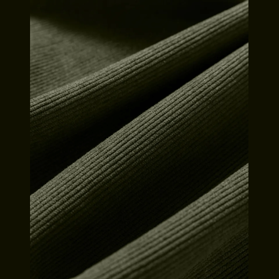 Letty Moss Green Bracelet Sleeve Split Neck Scallop Detail Pleated Corduroy Mini Dress