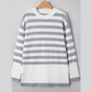 Alexie Stripe Ribbed Buttoned Detail Drop Shoulder Tunic Sweater