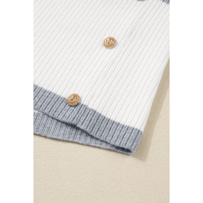 Alexie Stripe Ribbed Buttoned Detail Drop Shoulder Tunic Sweater