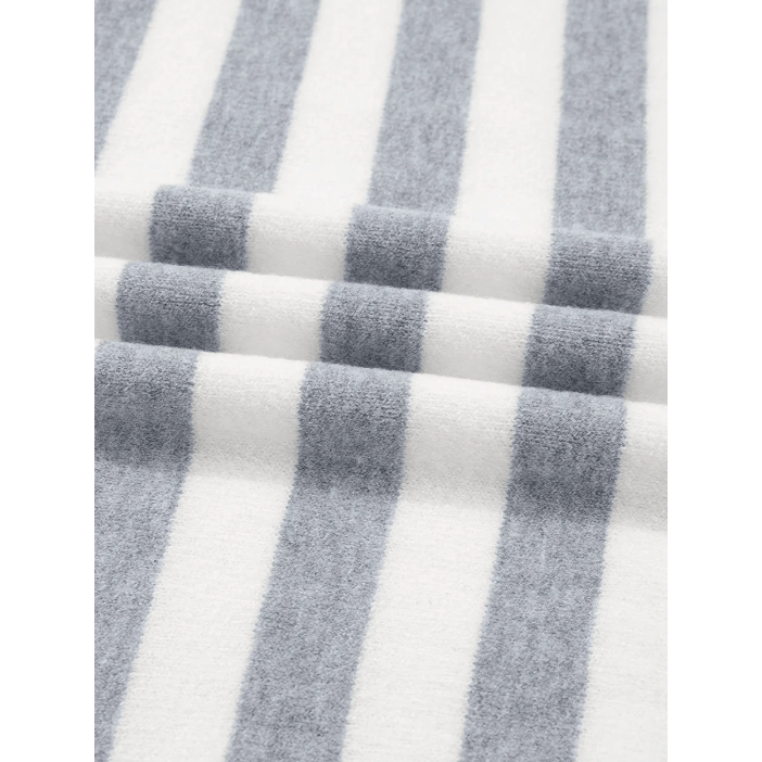 Alexie Stripe Ribbed Buttoned Detail Drop Shoulder Tunic Sweater