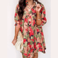 Charlene Green Floral Print Frilled Collar V Neck Half Sleeve Mini Dress