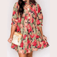 Charlene Green Floral Print Frilled Collar V Neck Half Sleeve Mini Dress