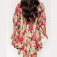 Charlene Green Floral Print Frilled Collar V Neck Half Sleeve Mini Dress