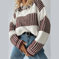 Alexee Brown Two Tone Striped Patchwork Drop Shoulder Loose Sweater