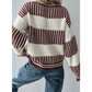 Alexee Brown Two Tone Striped Patchwork Drop Shoulder Loose Sweater