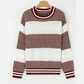 Alexee Brown Two Tone Striped Patchwork Drop Shoulder Loose Sweater