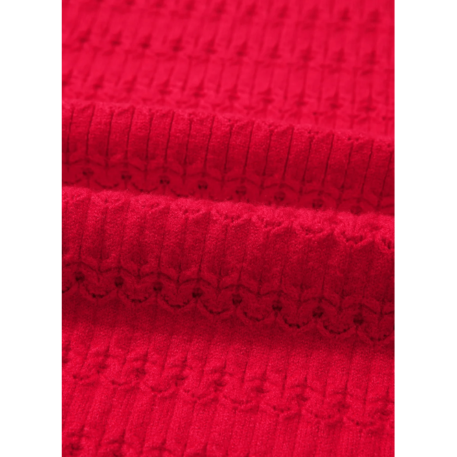 Aurelia Red Pattern Knit Ribbed Cuffs Crew Neck Sweater