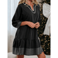 Kesha Black Contrast Stitched V Neck 3/4 Sleeve Tiered Mini Dress