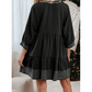 Kesha Black Contrast Stitched V Neck 3/4 Sleeve Tiered Mini Dress