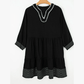 Kesha Black Contrast Stitched V Neck 3/4 Sleeve Tiered Mini Dress