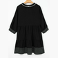 Kesha Black Contrast Stitched V Neck 3/4 Sleeve Tiered Mini Dress