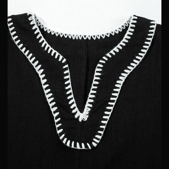 Kesha Black Contrast Stitched V Neck 3/4 Sleeve Tiered Mini Dress