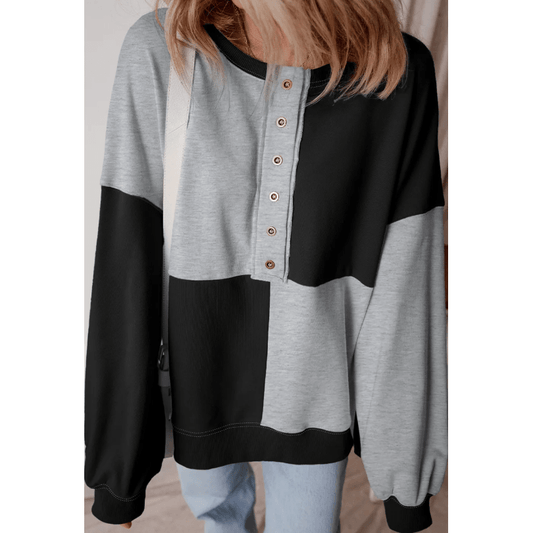 Ryder Black Colorblock Henley High Low Oversize Sweatshirt