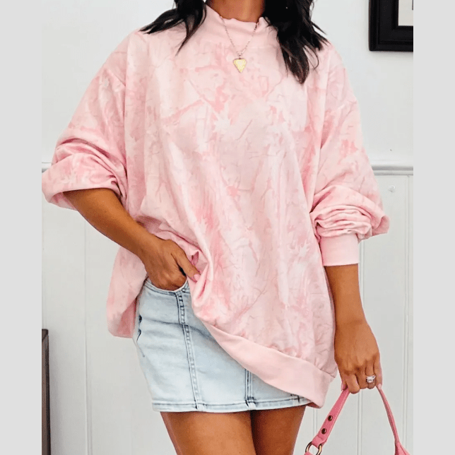 Peydon Pink Camo Mock Neck Baggy Sweatshirt