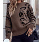 Gilda Camel Asymmetric Leopard Print Detail Drop Shoulder Sweater