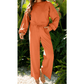 Cherie Orange Drop Shoulder Puff Sleeve Crop Pullover Drawstring Wide Leg Pants Set