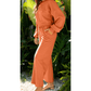 Cherie Orange Drop Shoulder Puff Sleeve Crop Pullover Drawstring Wide Leg Pants Set