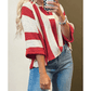 Korban Red Stripe Colorblock V Neck Bracelet Sleeve Sweater