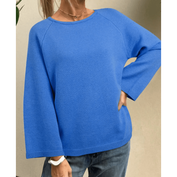 Benita Blue Knit Loose Bracelet Sleeve Dolman Sweater