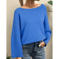 Benita Blue Knit Loose Bracelet Sleeve Dolman Sweater