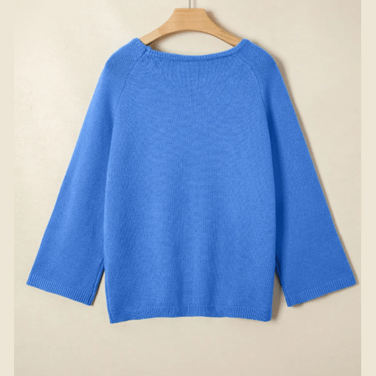 Benita Blue Knit Loose Bracelet Sleeve Dolman Sweater
