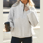Lexy Grey Half Zip Stand Collar Exposed Seam Solid Color Casual Sweatshirt