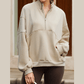 Lexy Apricot Half Zip Stand Collar Exposed Seam Solid Color Casual Sweatshirt