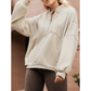 Lexy Apricot Half Zip Stand Collar Exposed Seam Solid Color Casual Sweatshirt
