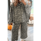 Sadee Grey Leopard Print Raw Seam Patchwork Pullover Drawstring Loose Pant Set