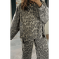 Sadee Grey Leopard Print Raw Seam Patchwork Pullover Drawstring Loose Pant Set