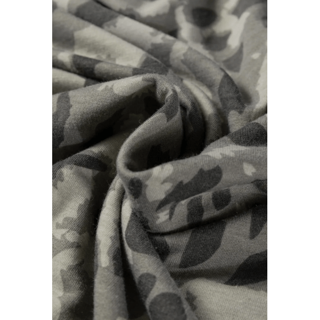 Sadee Grey Leopard Print Raw Seam Patchwork Pullover Drawstring Loose Pant Set