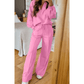 Ingrid Pink Polo Collar V Neck Pullover and Drawstring Sweatpants Set
