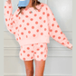 Marci Pink Polka Dot Print Drop Shoulder Pullover Drawstring Shorts Set