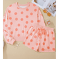 Marci Pink Polka Dot Print Drop Shoulder Pullover Drawstring Shorts Set