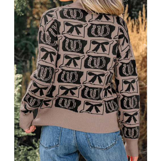 Black Bows & Horseshoes Pattern Western Fashion Print Sweater