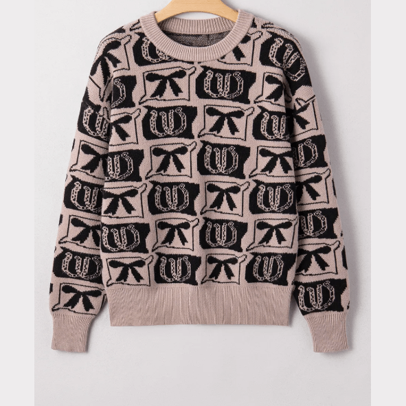 Black Bows & Horseshoes Pattern Western Fashion Print Sweater