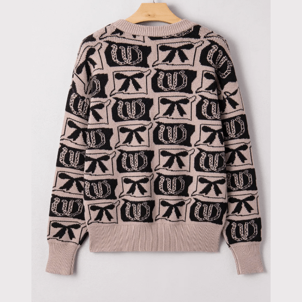 Black Bows & Horseshoes Pattern Western Fashion Print Sweater