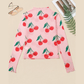 Pink Cherry Print Lettuce Trim Long Sleeve Mesh Top